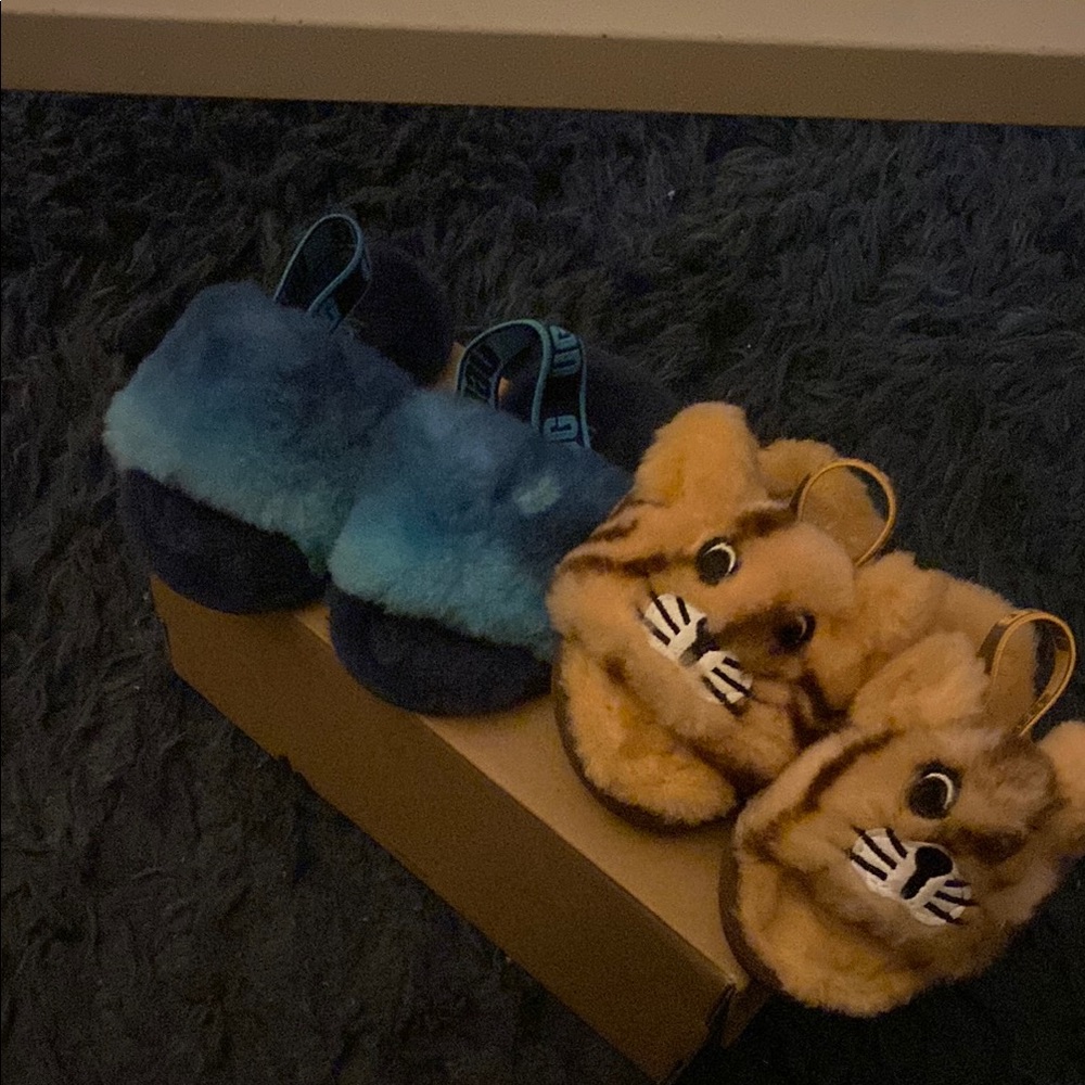 UGG Fuzzy Animal and Blue Slippers